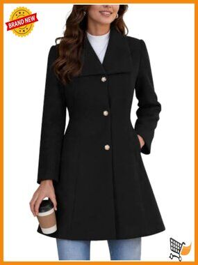 Women's Winter Peacoat Lapel A-Line Work Coat Trench Overcoat